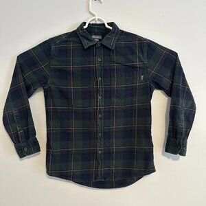 Eddie Bauer Casual Button Down Mens Medium Green Plaid Rugged Flannel Shacket